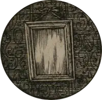 A mirror hanging on a wall. Old illustration.