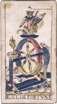 An old tarot card that says Wheel of Fortune