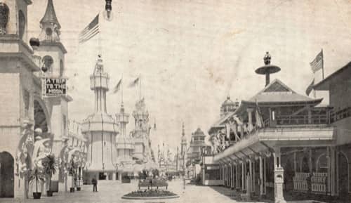 The main midway at Coney Island. Old postcard.